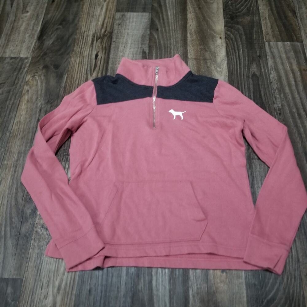 Victoria Secret PINK Logo Women’s Red/Pink 1/4 Zip Sweatshirt Size Small